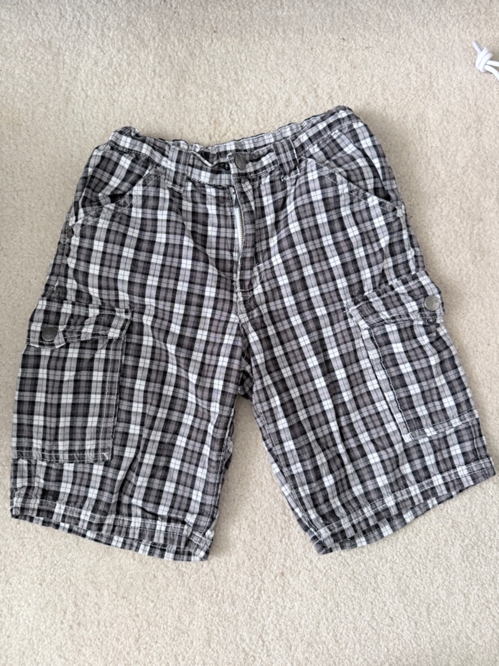 Kid's Black & White Plaid Cargo Shorts